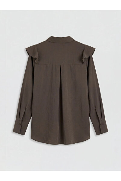 LC Waikiki Καφέ Πουκάμισο με βολάν Μοντάλ Mix γυναικείο τουνίκ