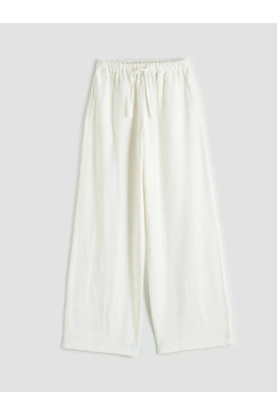 LC Waikiki Λευκό γυναικείο παντελόνι με ελαστική μέση Γκαμπαρντίνα