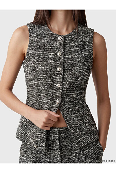 LC Waikiki Γκρι γυναικείο γιλέκο με σχέδιο σε λαιμόκοψη ποδηλάτου