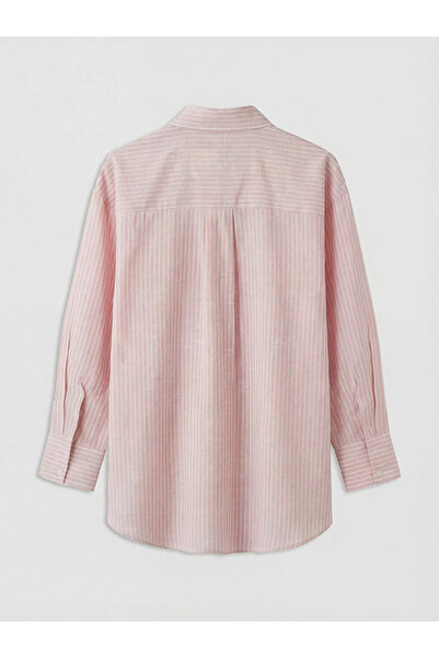 LC Waikiki Ροζ Ριγέ oversized Ποπλίνα Γυναικείο πουκάμισο τουνίκ