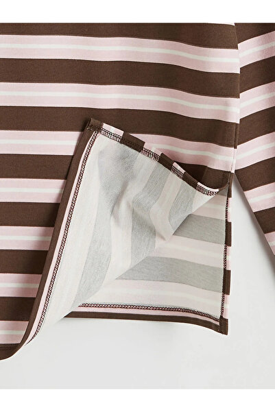 LC Waikiki Καφέ Γυναικείο Φούτερ Τουνίκ με Γιακά Πόλο Ριγέ