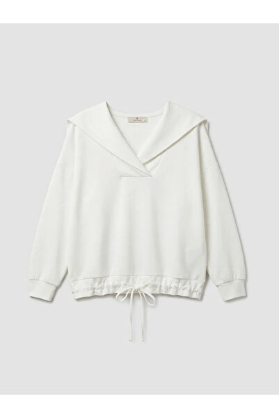 LC Waikiki Εκρού γυναικείο φούτερ με λαιμόκοψη V