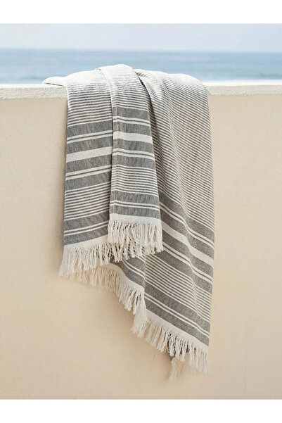 LC Waikiki Γκρι ριγέ ανδρική πετσέτα θαλάσσης 70x150 εκ.