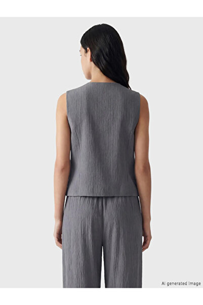 LC Waikiki Γκρι γυναικείο κλασικό γιλέκο με λαιμόκοψη ποδηλάτου