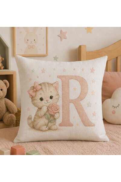KADOREX DESIGN Sevimli Kedicik Harfli Bebek Odası Kırlent Kılıfı (40 x 40) cm