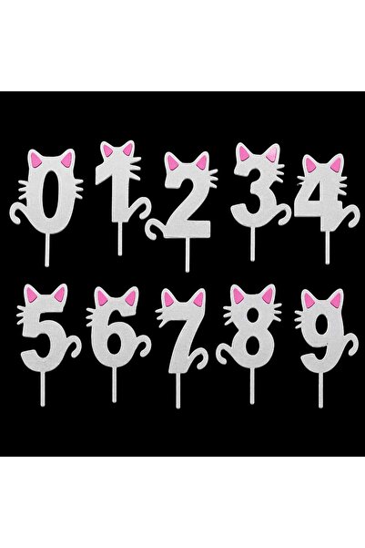LİYA3D Kedi Figürlü Rakam Pasta Süsü Seti 0-9 – 3D Baskı Doğum Günü Cupcake K...