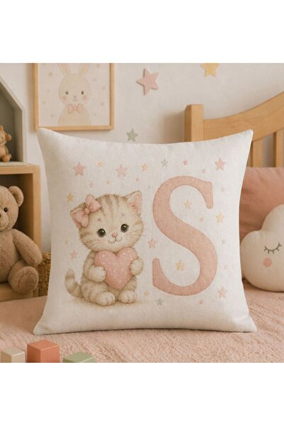 KADOREX DESIGN Sevimli Kedicik Harfli Bebek Odası Kırlent Kılıfı (40 x 40) cm