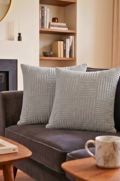 OTEXSA Σετ 2 καλύμματα μαξιλαριών με ανάγλυφο σχέδιο και απαλή υφή – Γκρι δια...