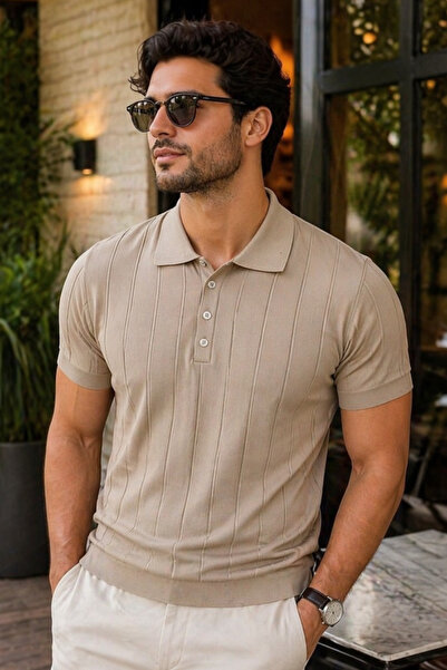 ZueOfficial Erkek Polo Yaka Tişört Slim Fit Yazlık Triko Tişört Kısa Kollu