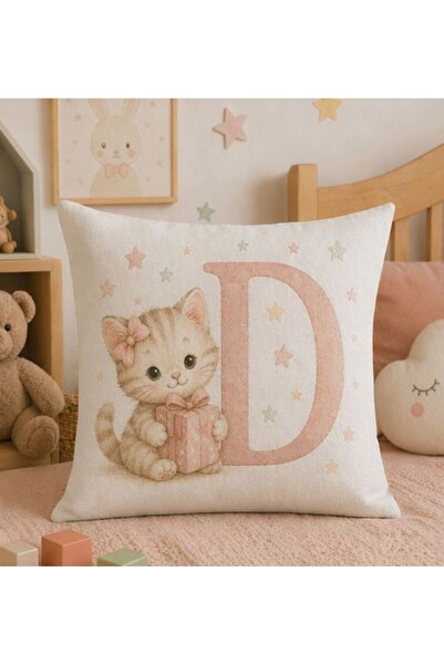 KADOREX DESIGN Sevimli Kedicik Harfli Bebek Odası Kırlent Kılıfı (40 x 40) cm