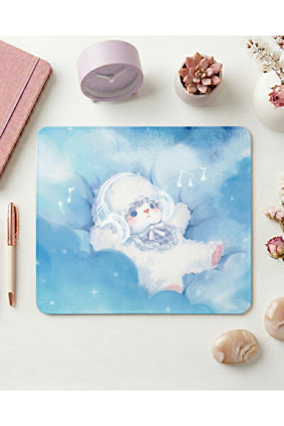 matizya Cozy Bulut Tavşancık Mousepad | Soft Mavi Estetik Masa Pedi 19x23 cm