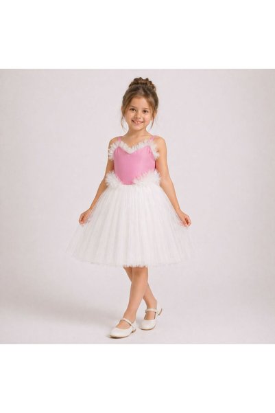THEQUEST Girl's Dress with Straps, Pink Top, Tutu Skirt, Princess Model, Birthday & Party