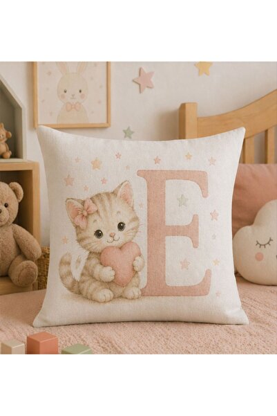 KADOREX DESIGN Sevimli Kedicik Harfli Bebek Odası Kırlent Kılıfı (40 x 40) cm