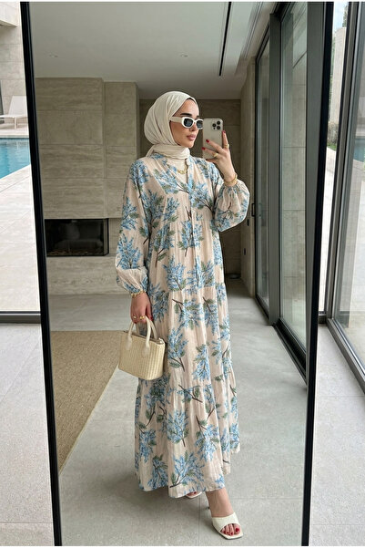 Kirazca Butik Γυναικείο Φλοράλ Μακρύ Καθημερινό Φόρεμα (ΧΩΡΙΣ ΦΟΔΡΑ)