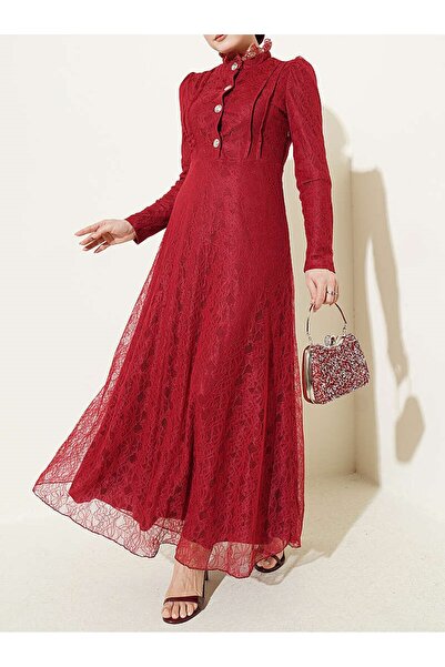 Lavanta Tekstil Βραδινό φόρεμα με δαντέλα και μισό κουμπί στον ώμο