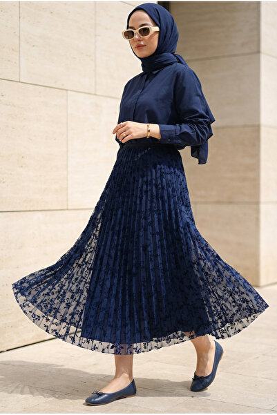 Kirazca Butik Women's Stylish Pleated Skirt – Lace Embroidered Lined Skirt