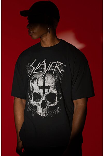 SEVBANO Tricou supradimensionat unisex cu imprimeu frontal Slayer Rock Metal ...