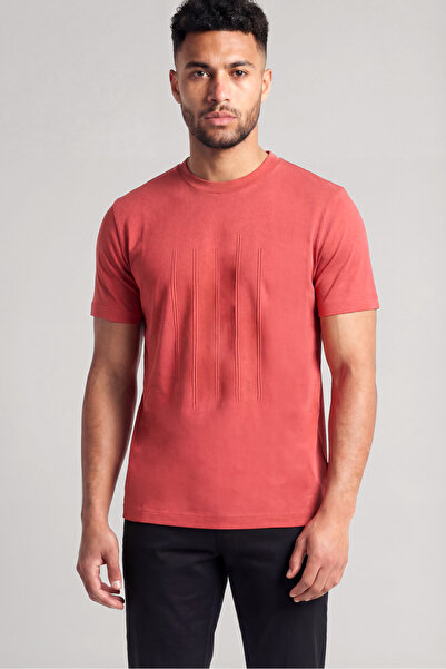 BOSS Erkek Desenli Bisiklet Yaka Kısa Kol Kırmızı T-Shirt