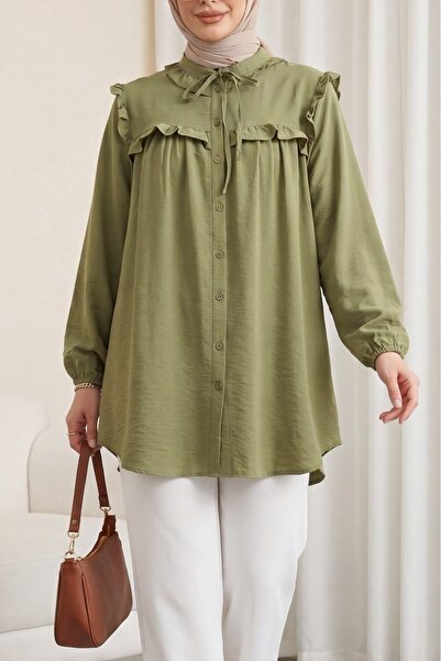 Modamorfo Πουκάμισο Cupra με δέσιμο στο λαιμό, ελαστικά μανίκια και βολάν -ça...