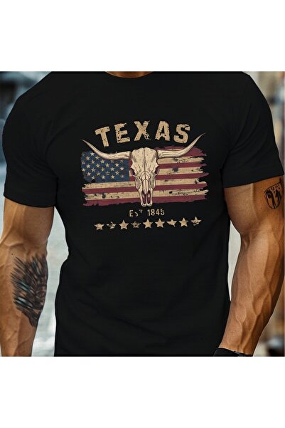 Caddemia yaz %100 saf pamuk moda rahat gevşek Texas longhorn inek kafatası de...