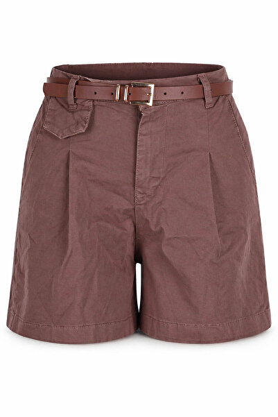 trender 5448 Καφέ γυναικείο σορτς με ζώνη 26YTG5000019