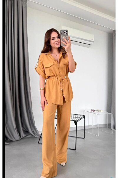 QİMYA BUTİK 4S WOMEN Γυναικείο κοντομάνικο πουκάμισο με ελαστική μέση και ελα...