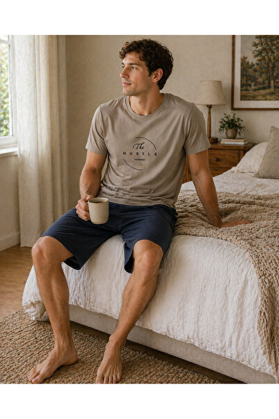 Vesperia Men's Short Sleeve Shorts 100% Cotton Pajama Set