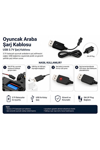 instatech Uzaktan Kumandalı ArabaŞarj Kablosu 3.7V 14500 Li-ion Siyah Soketli...