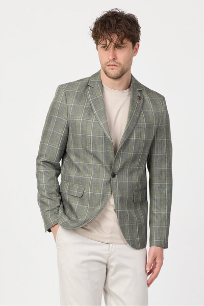 Frappoli Ανδρικό αθλητικό σακάκι Lazue από ύφασμα πολυβισκόνης χακί, στενής ε...