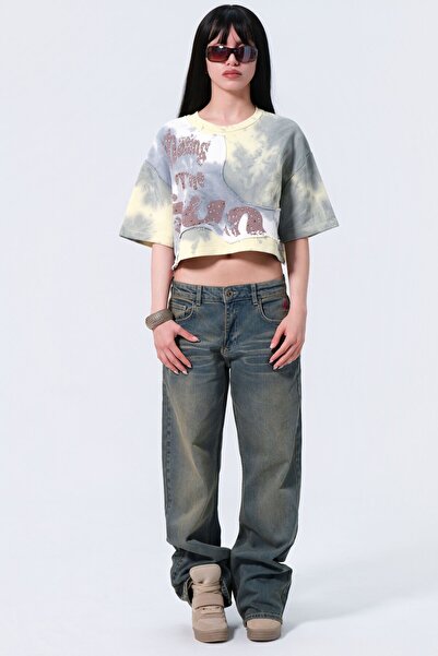 PunkyFish London Patchwork Tie-Dye Crop Sweatshirt
