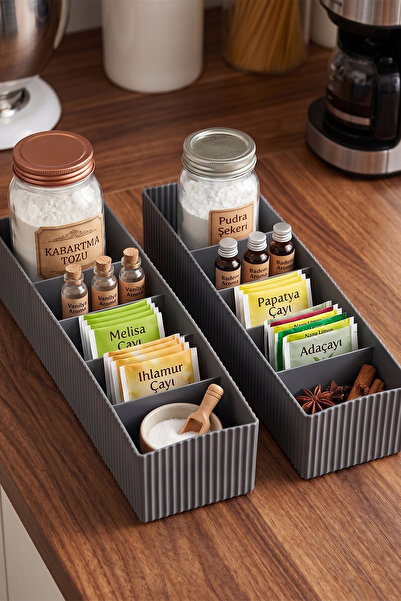 Porsima Org-16 Σετ οργανωτή συρταριών με 2 θήκες Ανθρακί