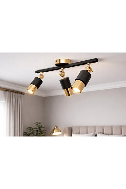 Bozyaka Aydınlatma Lotus 3'lü Dekoratif Gold Kaplama & Siyah Spot Avize (GÜNI...