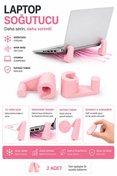 edoy Laptop Soğutucu Stand 2 Adet – Ergonomik Tasarım Kaymaz Taban Taşınabili...