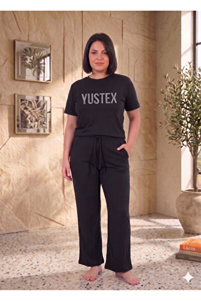 yx yustex sport Γυναικείο μαύρο φαρδύ παντελόνι φόρμας - Ψηλόμεσο, άνετη εφαρ...