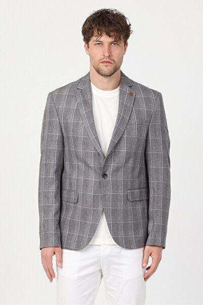 Frappoli Lazue Men's Gray Polyviscon Fabric Slim Fit Mono Collar Sports Blaze...