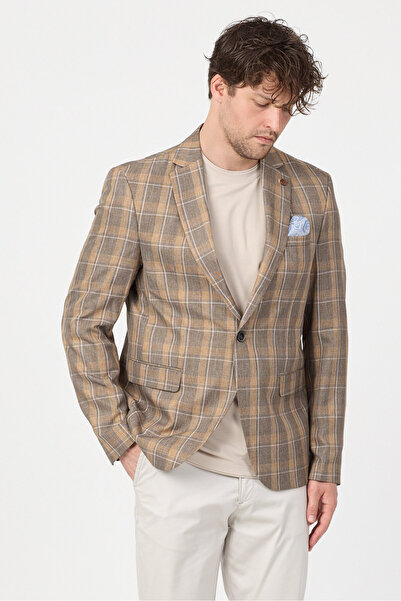 Frappoli Lazue Men's Brown Polyviscon Fabric Slim Fit Mono Collar Sports Blaz...