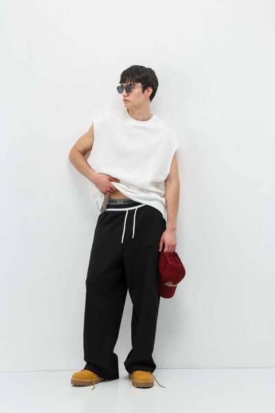 VAMOSCLO Bağcıklı Baggy Fit Eşofman Alt Siyah
