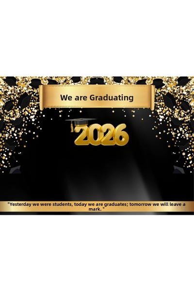 Bkmc Πανό αποφοίτησης 2026 Μαύρο χρυσό Πανό αποφοίτησης με φόντο την λήψη φωτ...