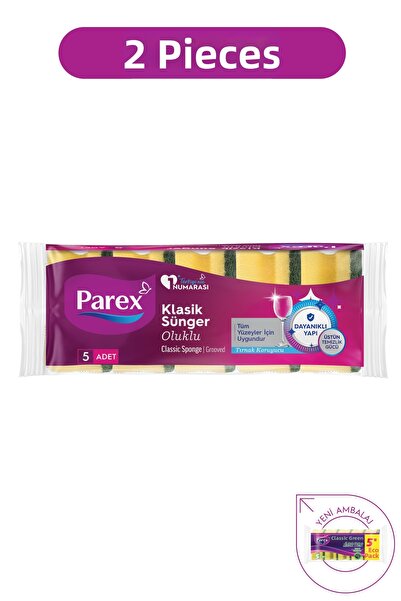 Parex Κλασικό πράσινο σφουγγάρι με αυλακώσεις, συσκευασία 5 τεμαχίων, σετ δύο...