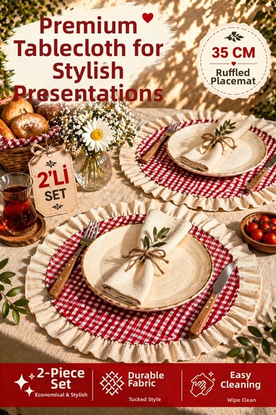 argehome Σετ 2 τεμαχίων με βολάν, πιάτο ποτίκαρε 35 εκ. Μπεζ, αμερικάνικο σερ...