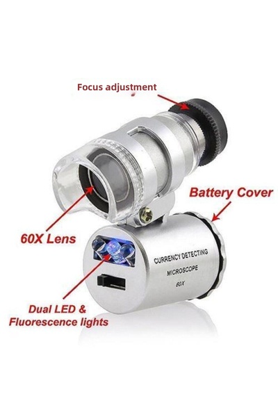 Crdc 60x Mini Pocket Microscope Jeweler Magnifier LED Light
