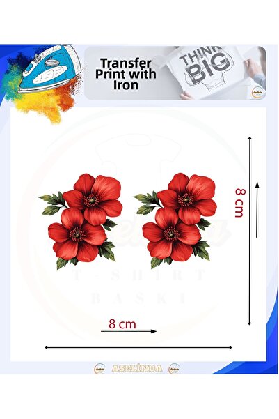 ASELİNDA Red Floral Pattern Iron-On Dtf Transfer Textile Printing Paper