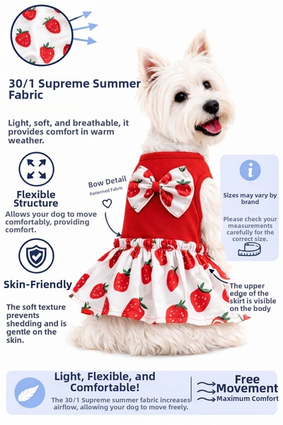 DOGİ&DOG Small Breed Strawberry Detailed Summer Dog Outfit Dog Dress Cat Outf...