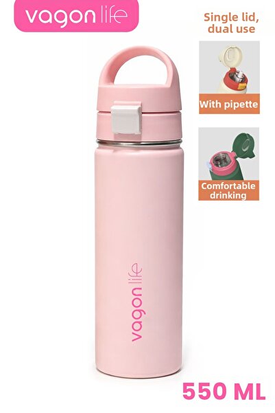 Vagonlife 550 ml Single Lid Dual Use Stainless Steel Thermos with Straw and C...