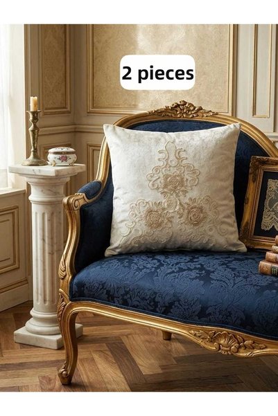 DAHABELLA LUXE HOME Luxury French Guipure Velvet Cushion Cover Set of 2 - Decorative Pillowcase 45X45 cm