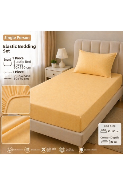 Madame Home Μονό Κίτρινο Σετ Ελαστικά Σεντόνια 90x190 εκ. + 20 εκ. Ύψος 100% ...