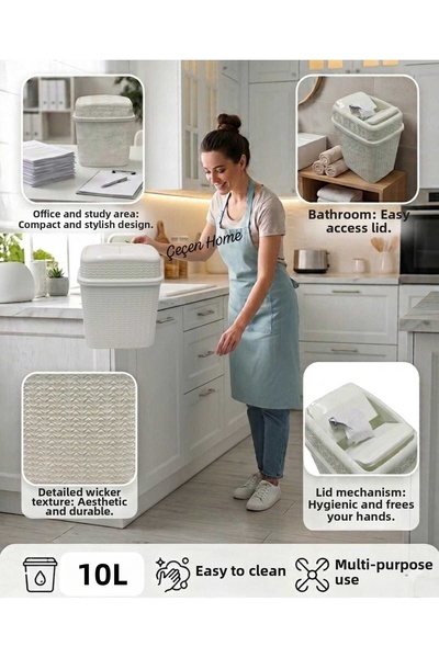 ÇEÇEN HOME Πλαστικός κάδος απορριμμάτων με διπλό καπάκι - Κάδος απορριμμάτων ...