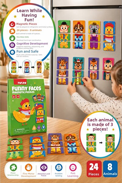 TOYFEST لعبة ألغاز مغناطيسية من Puedo Funny Faces مكونة من 24 قطعة و8 حيوانات...