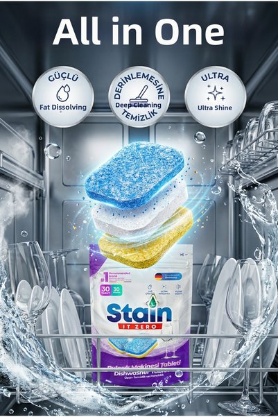 Stain İt Zero All in One Dishwasher Tablet & Strong Cleaning Superior Brightness - 90 Washes