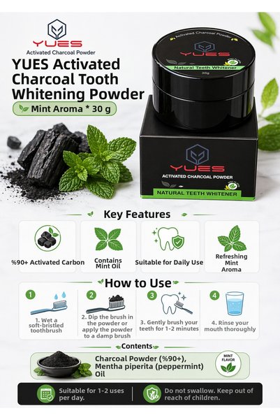 YUES Activated Carbon Teeth Whitening Powder 30 g - Natural Teeth Cleaning an...